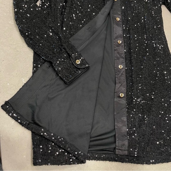 Sparkling Black Sequin Button Down Shirt Dress - Picture 4 of 5